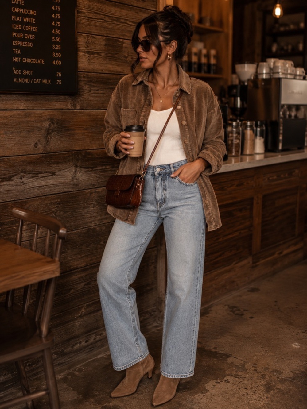 Kittenish Neutral Corduroy Button Up Shacket Cozy Fall Layer Jacket